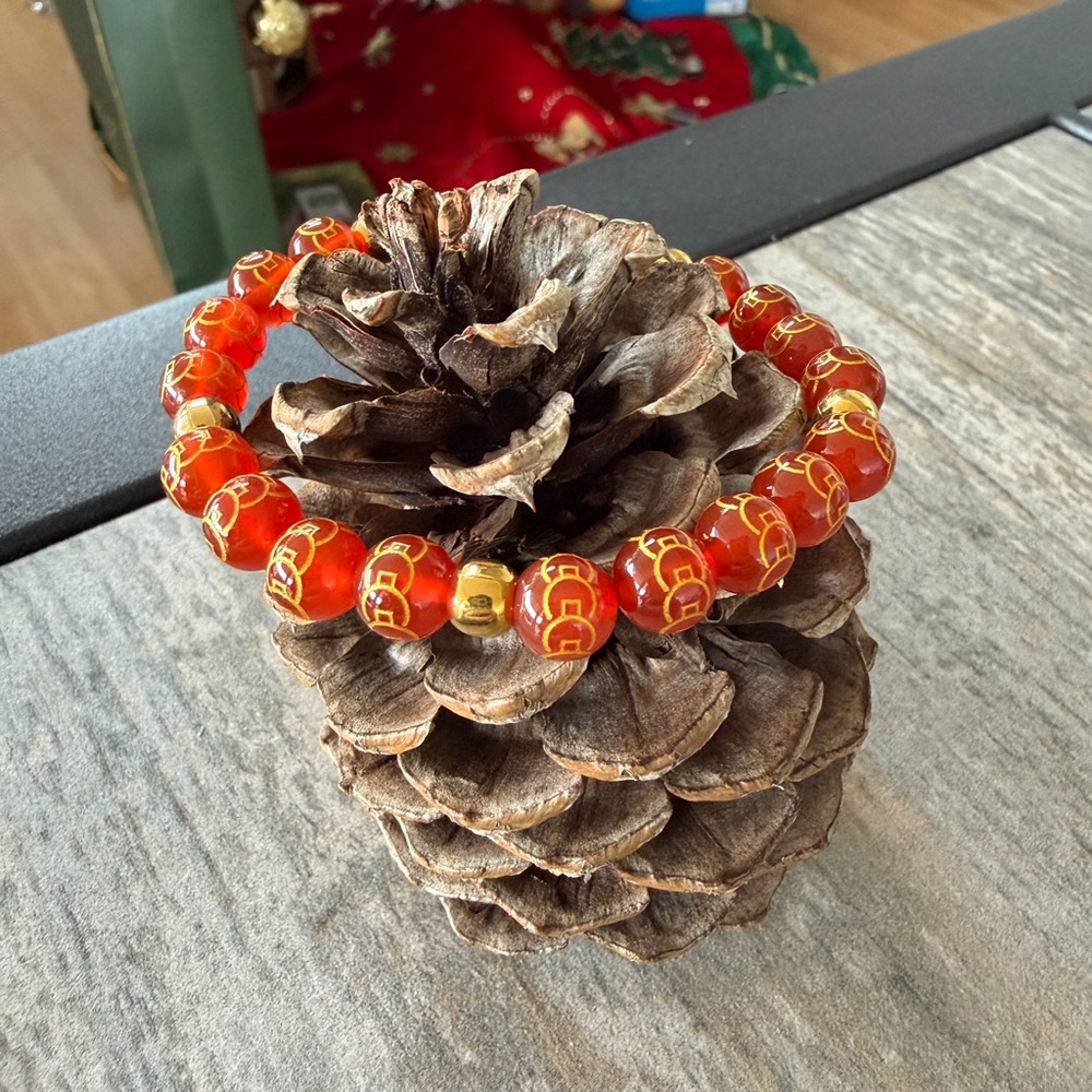 “Eastern Celebration” Red & Gold Beaded Bracelet